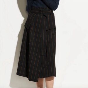 NWT Vince Black/Goldenrod Pinstripe Belted Wrap Midi Skirt, Size 10